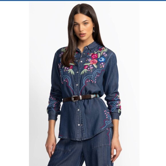 Johnny Was OVERSIZED SHIRT TUNIC Medium NWT - Picture 2 of 7